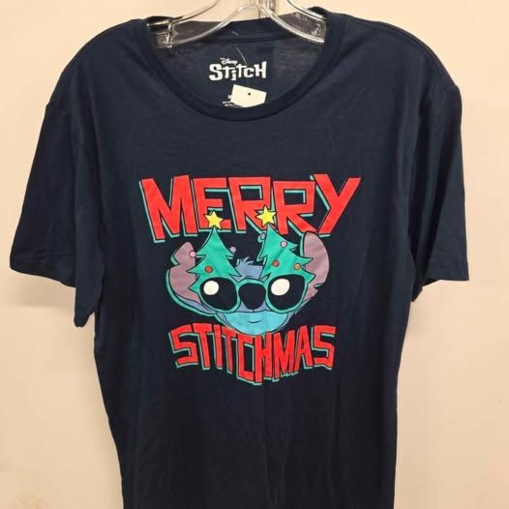 Disney Stitch 'Merry Stitchmas' Christmas t-shirt. BLUE, Adult Size M - NEW